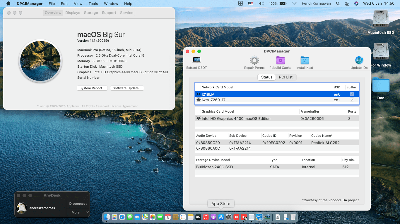 Success Hackintosh macOS Big Sur 11.1 Build 20C69 at Lenovo Thinkpad X240